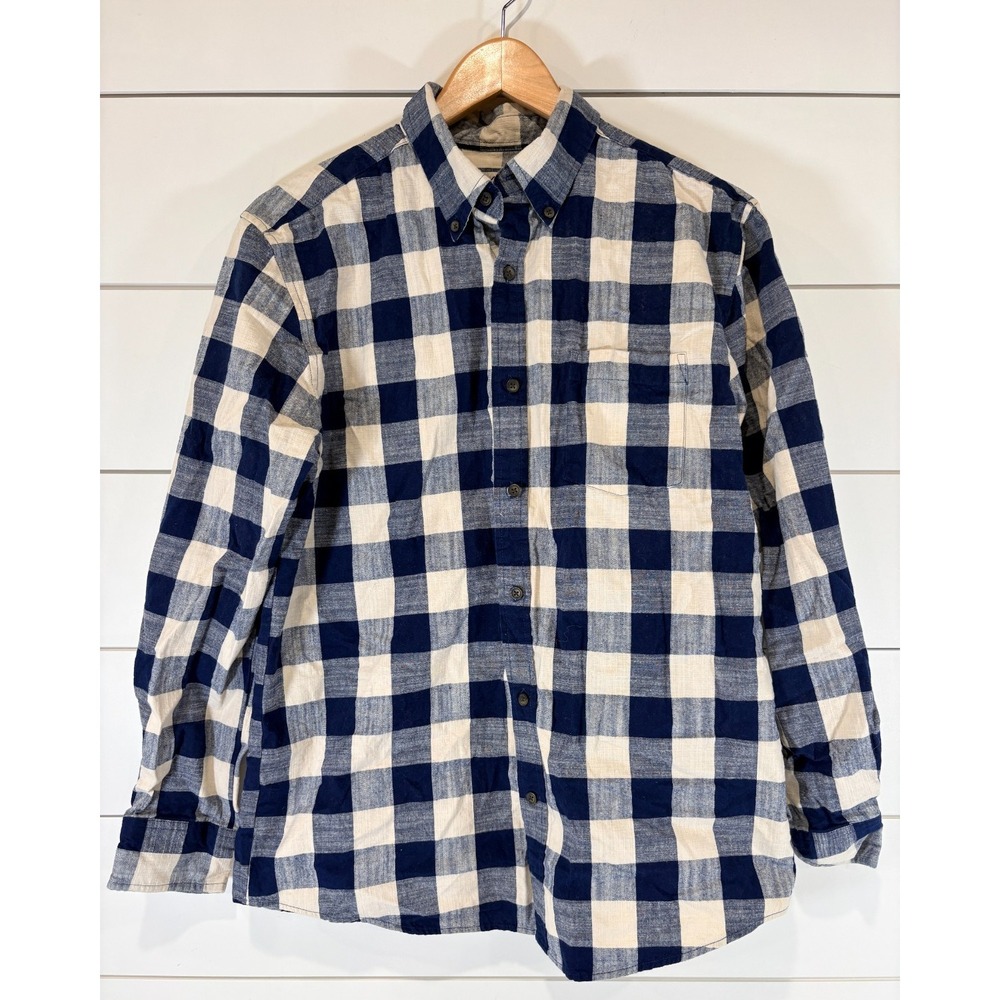 St. John's Bay‎ Men's Medium M Navy Blue/White Checkered Button Down Long Sleeve